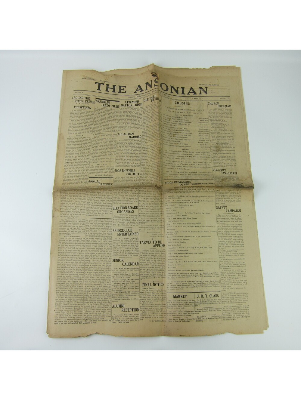 The Ansonian Newspaper Ansonia Darke County Ohio Thursday May 1927 Antique RARE